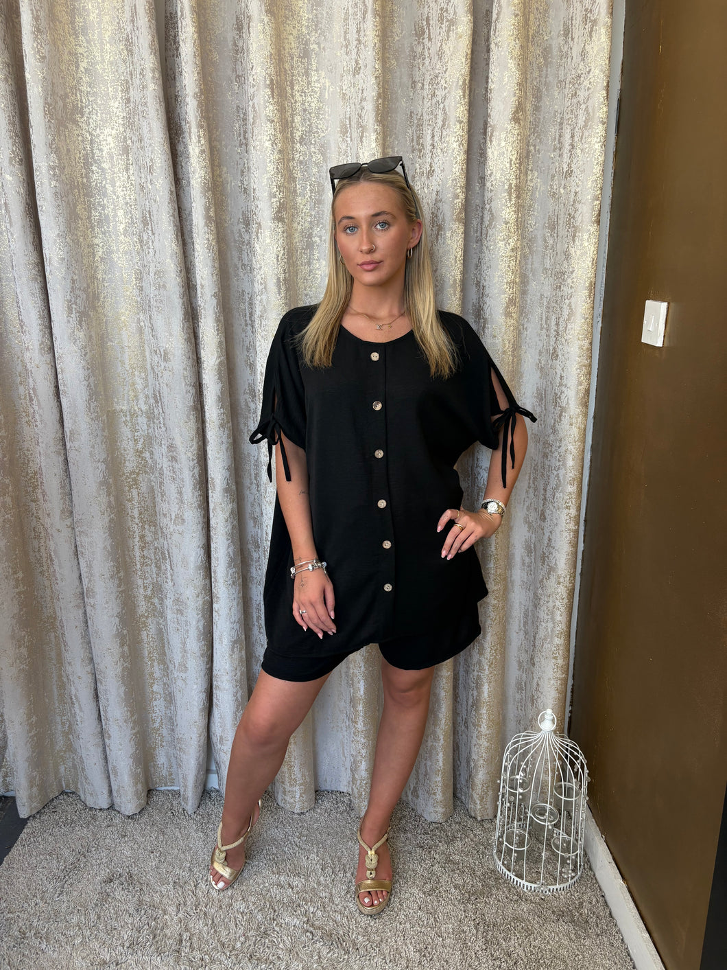 Brooke Button Short Set Black