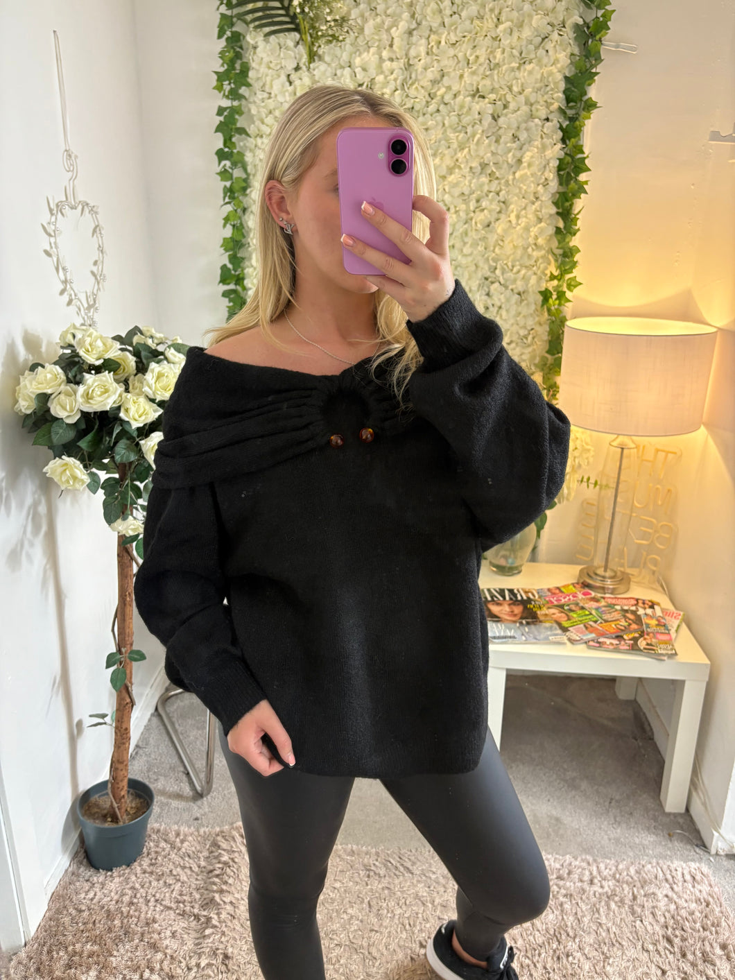 Sophie Off The Shoulder Jumper Black
